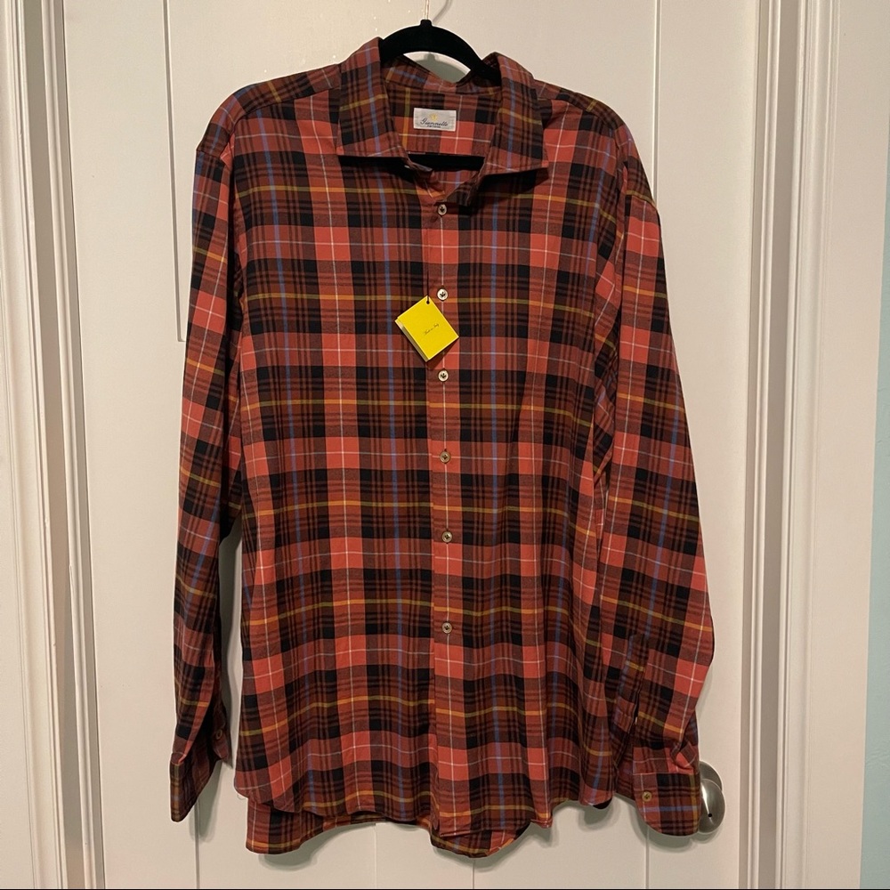 NWT Giannetto size XXL red, blue, yellow, and black plaid flannel shirt!